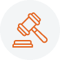 An orange outline of a judge’s gavel and block, symbolizing Public Service, is centered on a light gray circular background. | Boundary County ID