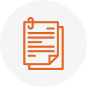 Orange line drawing of two stacked sheets of paper with text lines, the top sheet has a paperclip. The image, symbolizing Public Info, is centered on a light gray circular background. | Boundary County ID